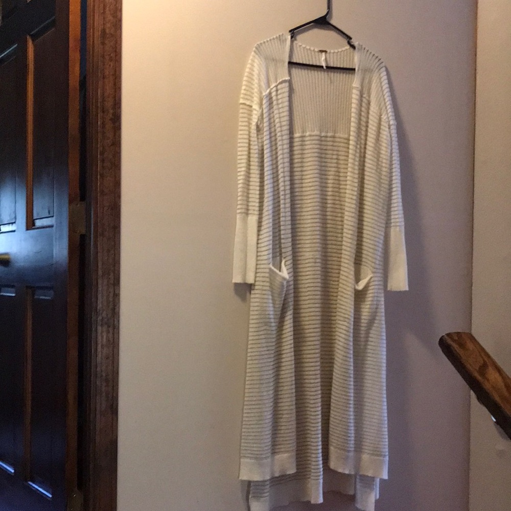 Long striped light weight knit long vest